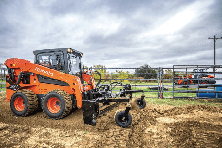 Skid steer using front leveling attachment